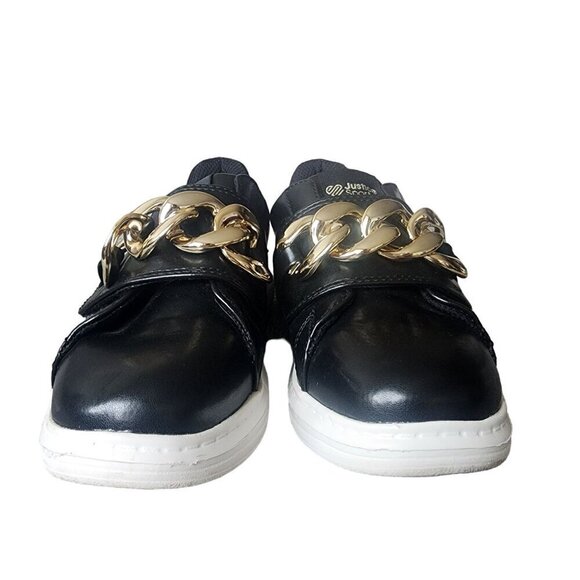 Justice Ivy Sneakers Black Gold Chain Big Kids Size 2 - Picture 4 of 11